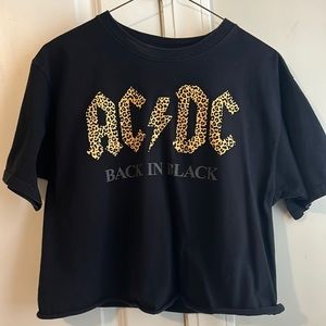 Cheetah/ Leopard print AC/DC Back in Black cropped tee tshirt